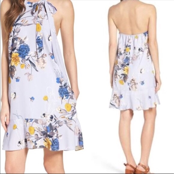 Chelsea28 Dresses & Skirts - Floral lilac/lavender halter shift dress with bow